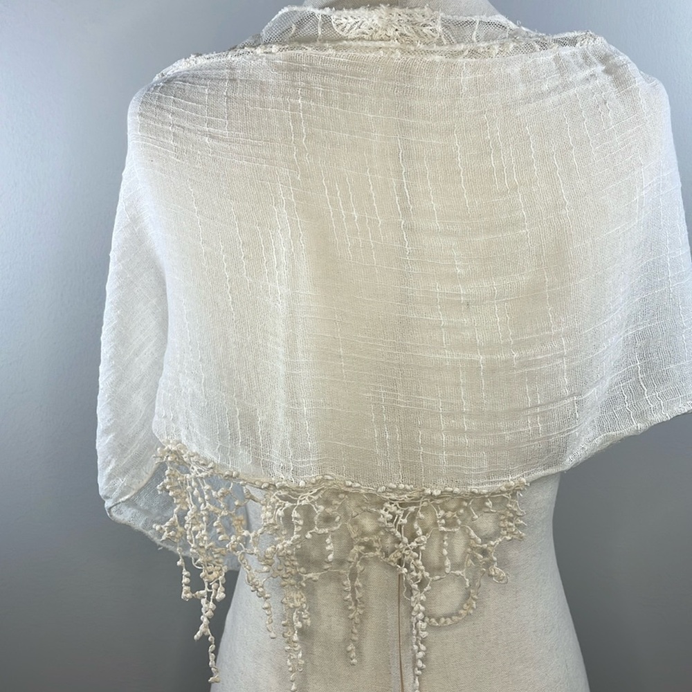 COTTAGE CORE lace and gauzy fabric wrap | scarf with toile
